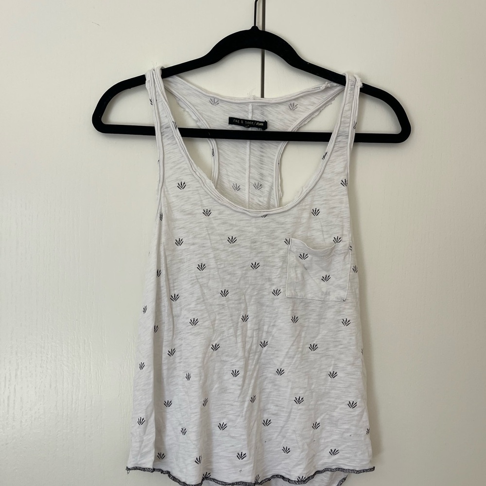 Women's White Tank Top with Black Pattern
